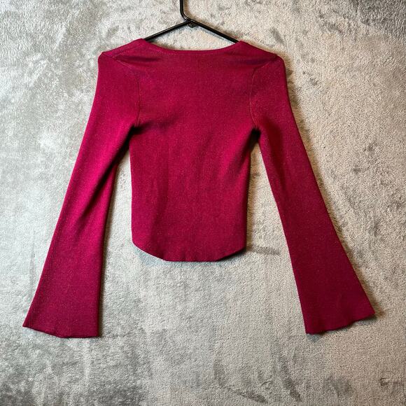 Maeve Anthropologie Square Neck‎ Stretchy Bell Sleeves Shimmer Sweater Sz XS New - Picture 2 of 7